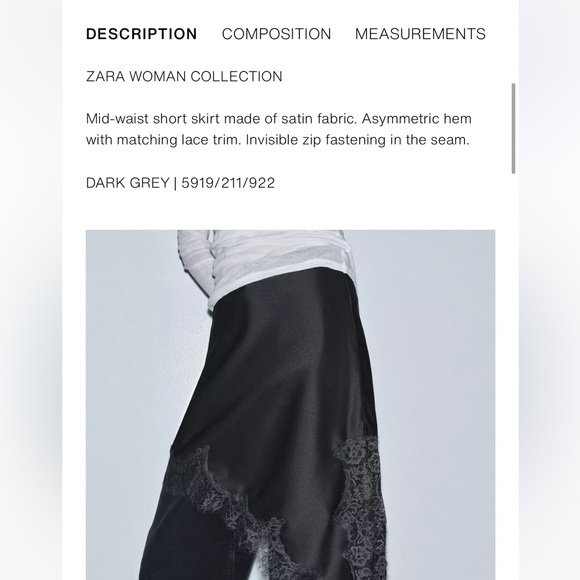 Zara NWT ZW Collection satin lace skirt 5919/211 - Picture 9 of 11